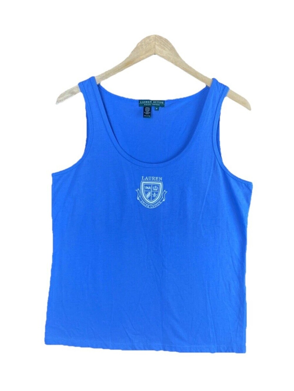 lauren active ralph lauren Women’s Tank Tee Shirt Sz M Blue Embroidered Logo